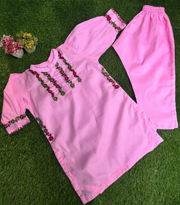 Hand-Embroidered Pink Kurta Pajama for Baby Girls